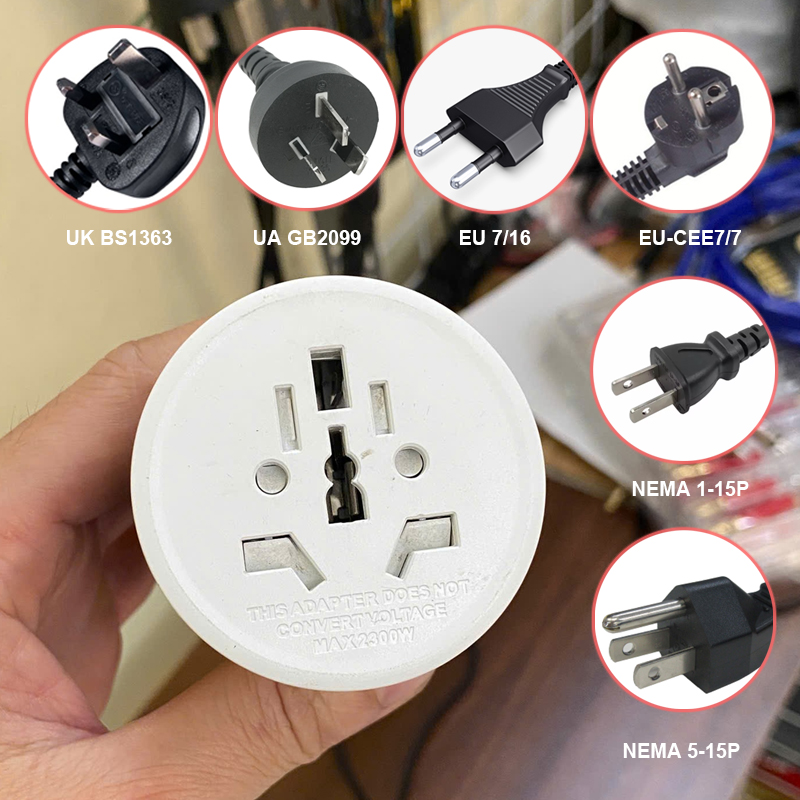 Converts universal power outlets from various continents to EU CEE7/4 CEE7/7.