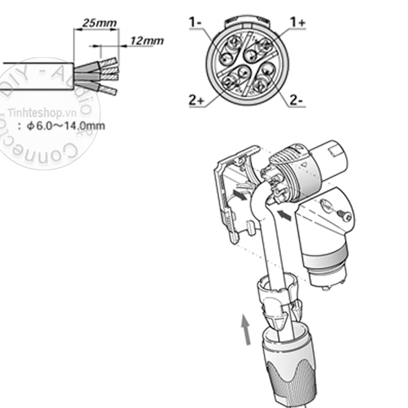 Giắc loa speakon cong bẻ góc 4pin Jiasound 302C-R