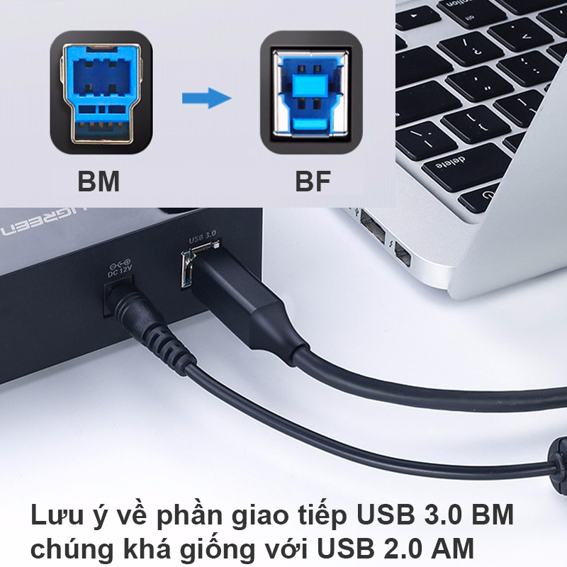 cáp usb 3.0 am sang bm 2 mét ugreen 10372 us210