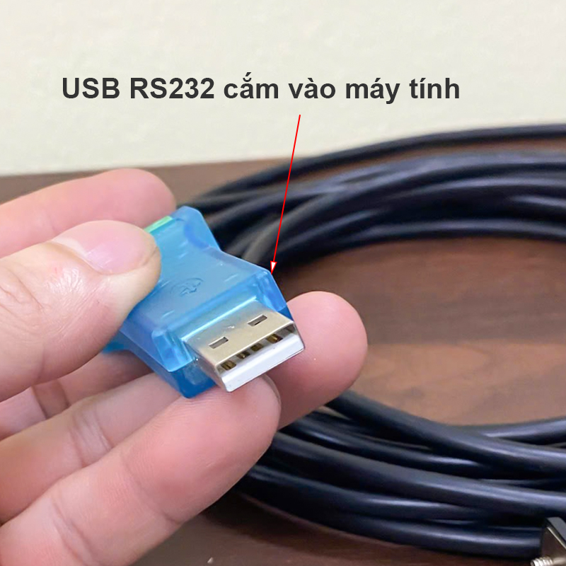 Custom-sized USB CH340 chipset to 9-pin female D-Sub adapter cable.