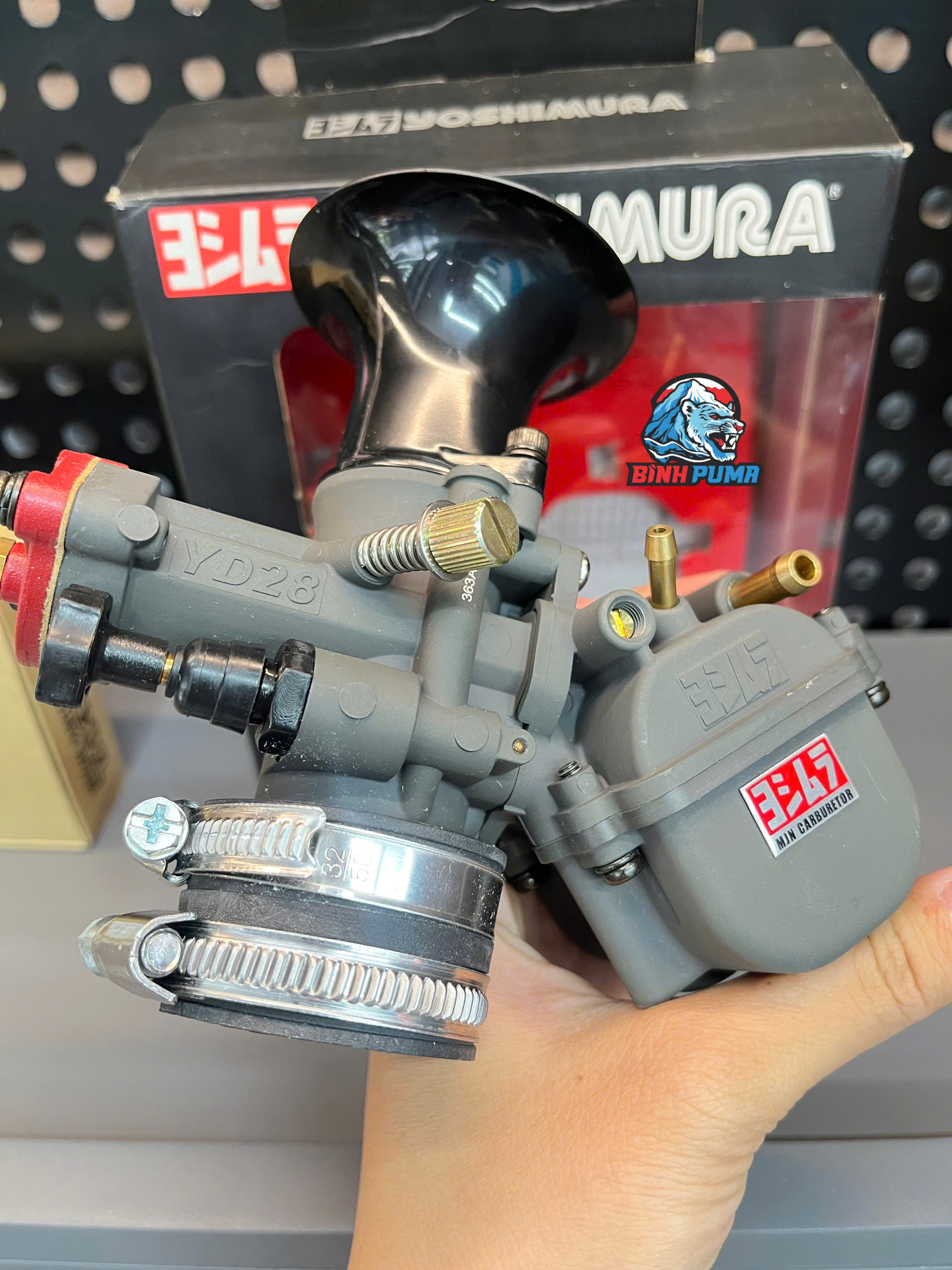Bình Phạm Bình xăng con - chế hòa khí YOSHIMURA TM - MJN26 (máy nằm