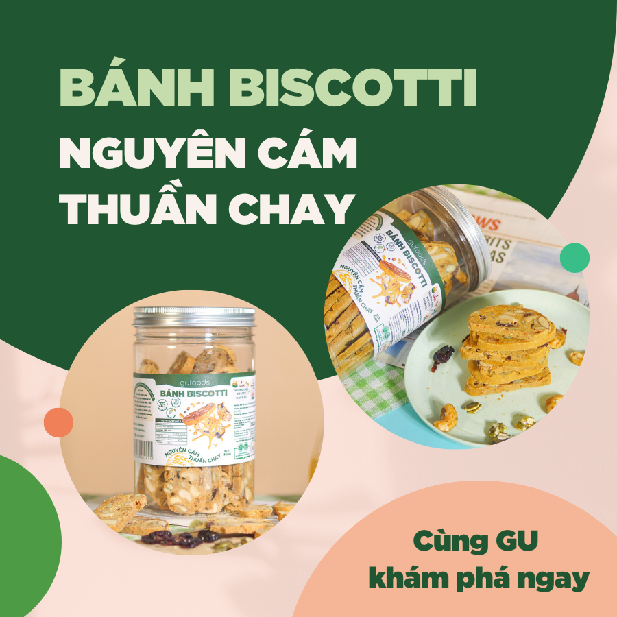 Bánh Biscotti nguyên cám thuần chay GUfoods (Hũ 300g)