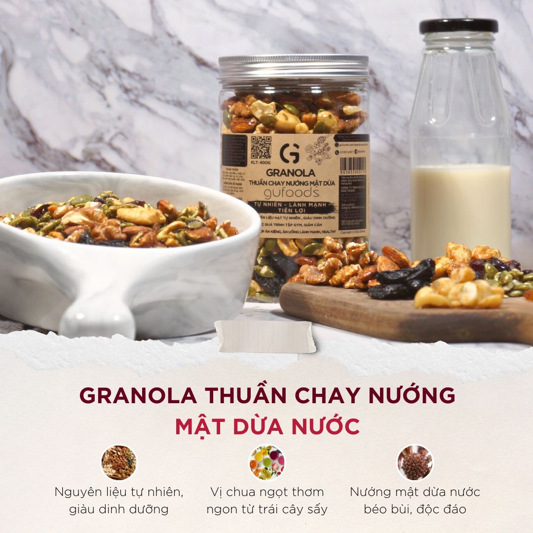 Granola siêu hạt thuần chay nướng mật dừa