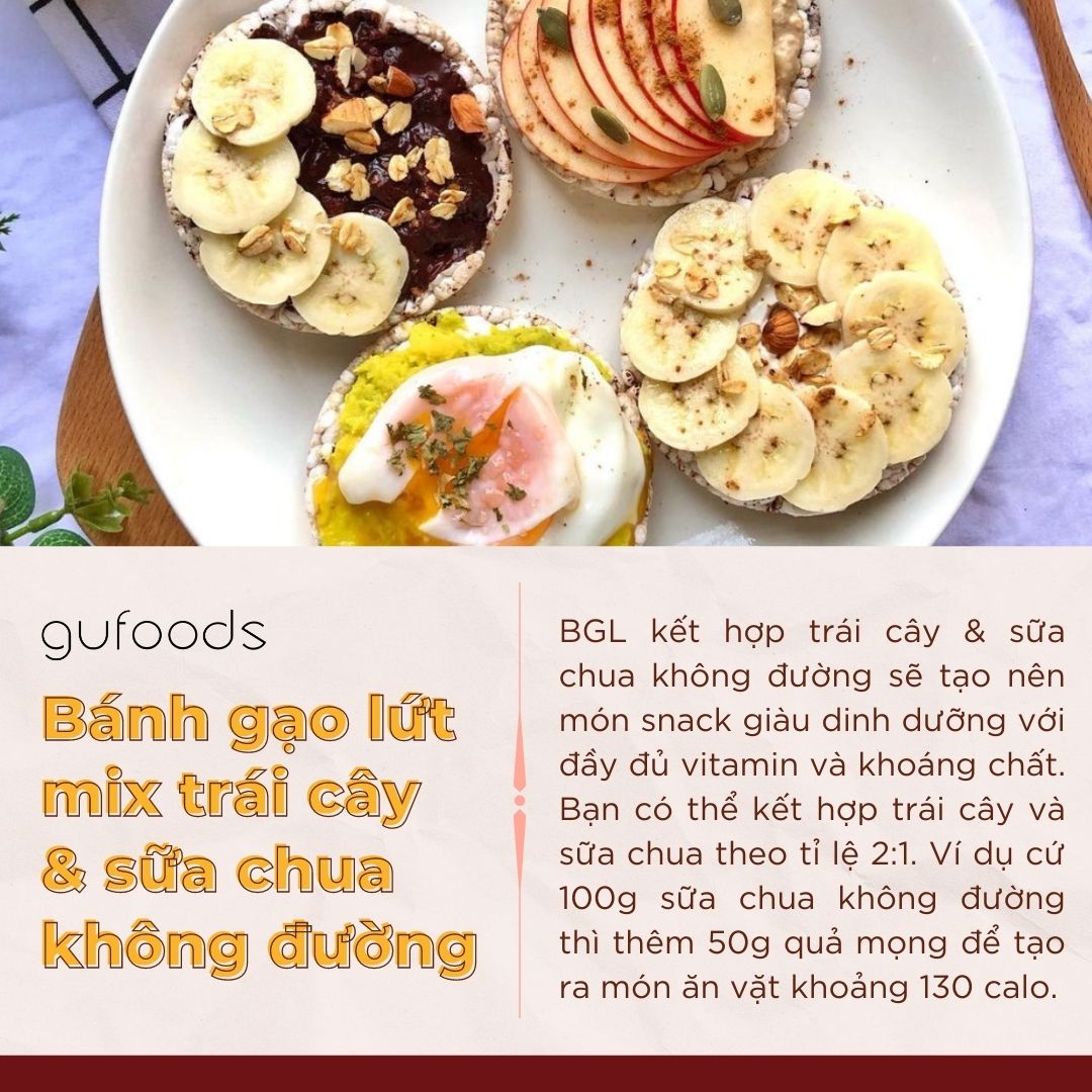 Bánh gạo lứt mix trái cây và sữa chua không đường