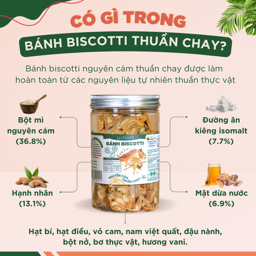 Bánh Biscotti nguyên cám thuần chay GUfoods (Hũ 300g)