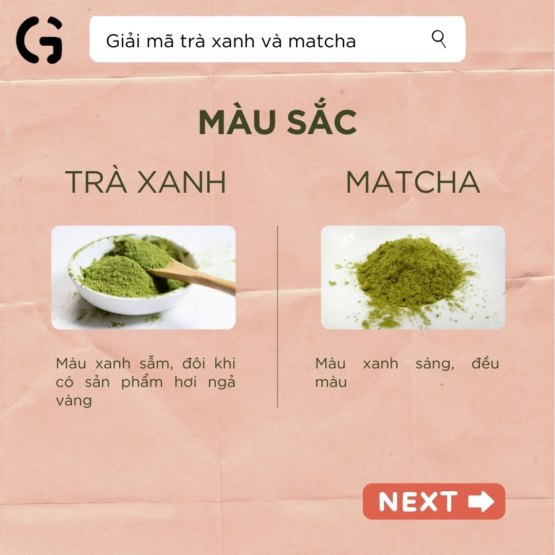 Màu sắc của trà xanh và matcha