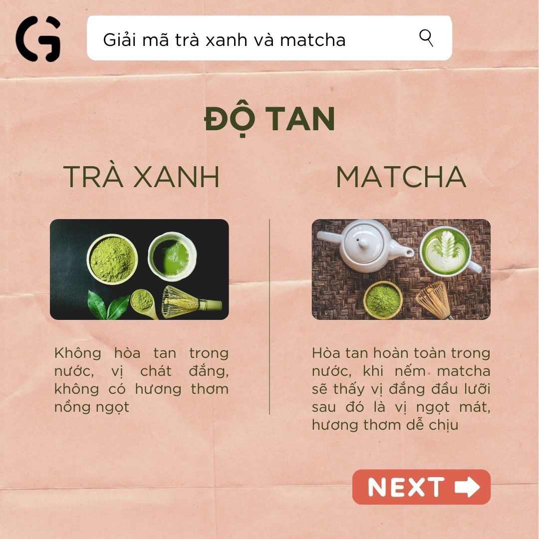 Độ tan của trà xanh và matcha 