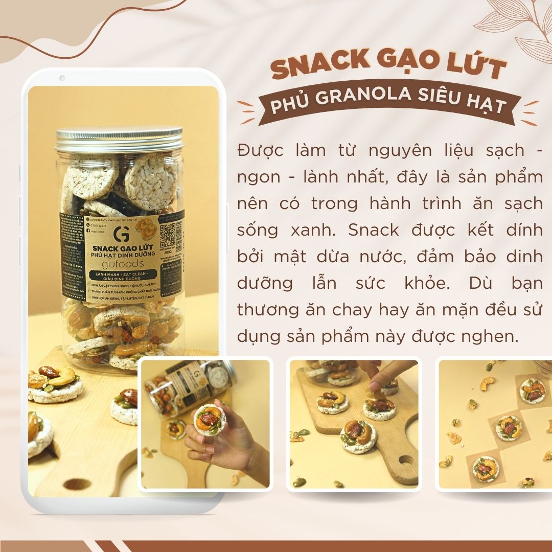 Snack gạo lứt phủ granola siêu hạt GUfoods (Hũ 200g)