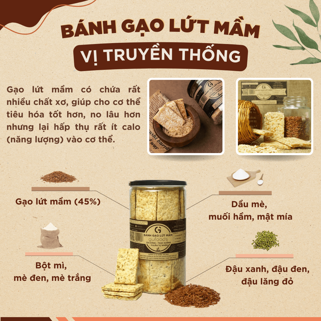 Bánh gạo lứt mầm GUfoods (bánh mầm) - Vị Yến mạch