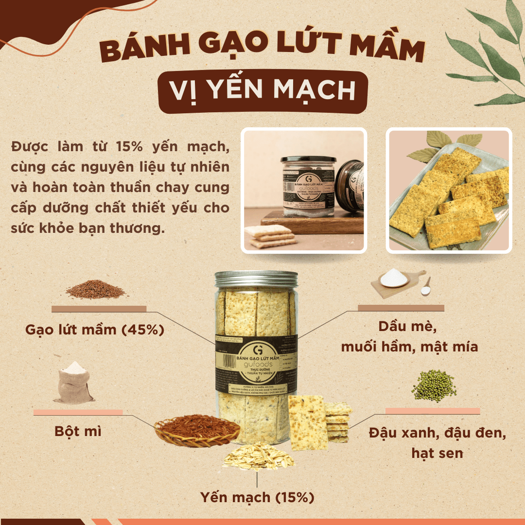 Bánh gạo lứt mầm GUfoods (bánh mầm) - Vị Yến mạch