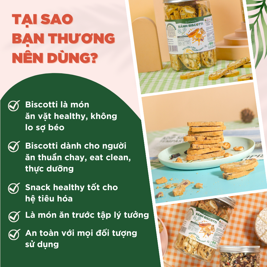 Bánh Biscotti nguyên cám thuần chay GUfoods (Hũ 300g)