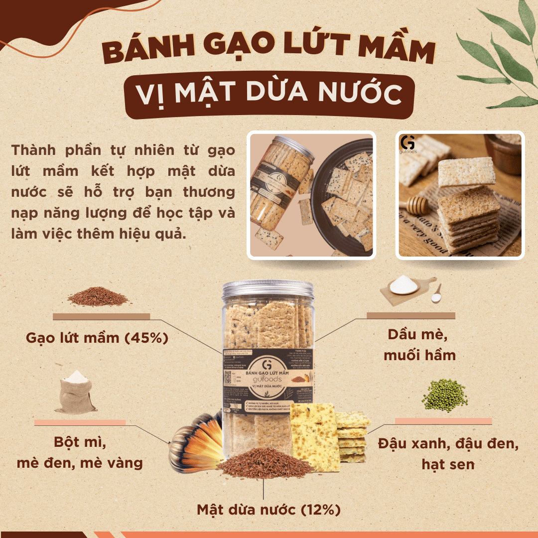 Bánh gạo lứt mầm GUfoods (bánh mầm) - Vị Yến mạch