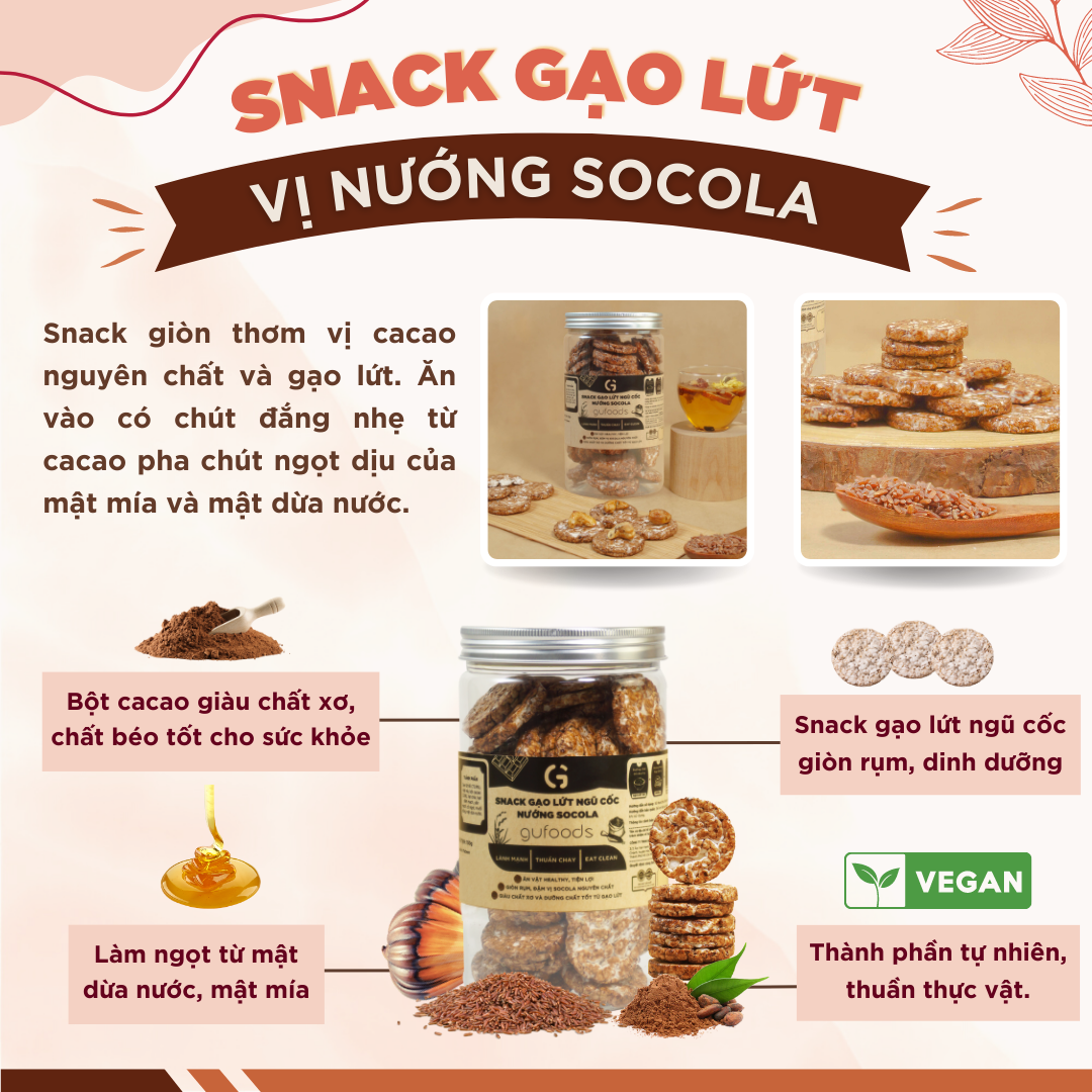 Snack gạo lứt phủ yến mạch socola GUfoods