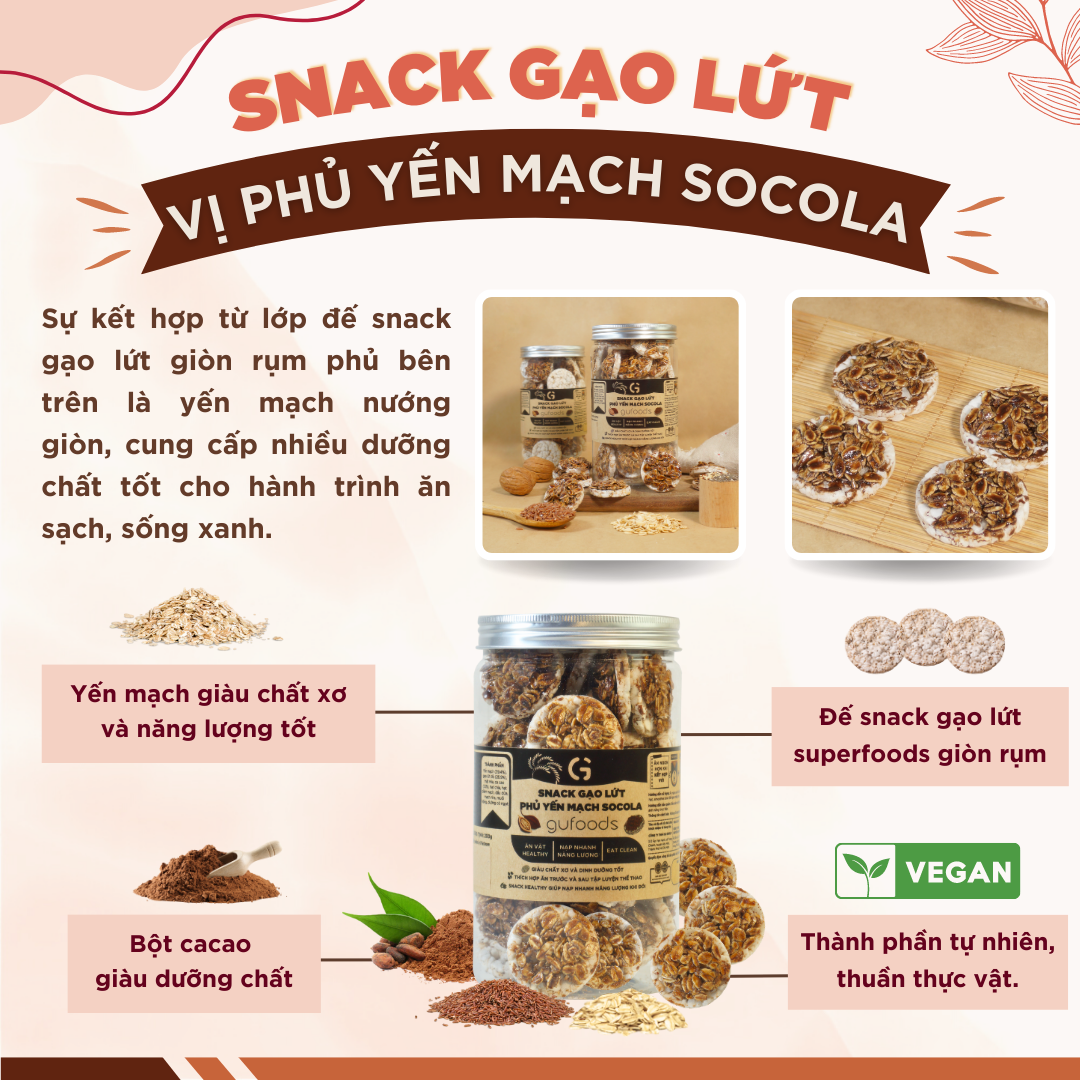 Snack gạo lứt phủ yến mạch socola GUfoods