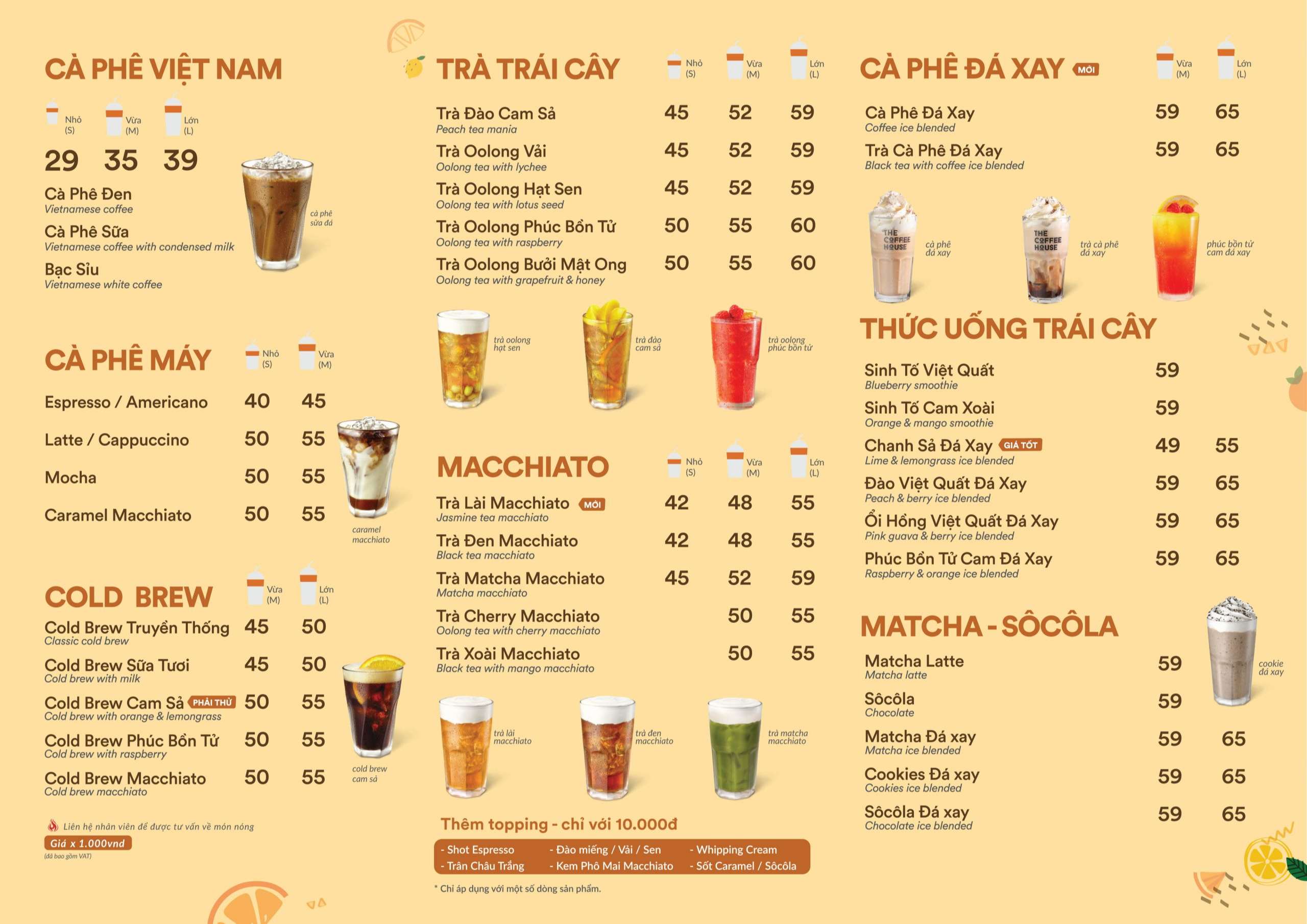 Menu thức uống The Coffee house