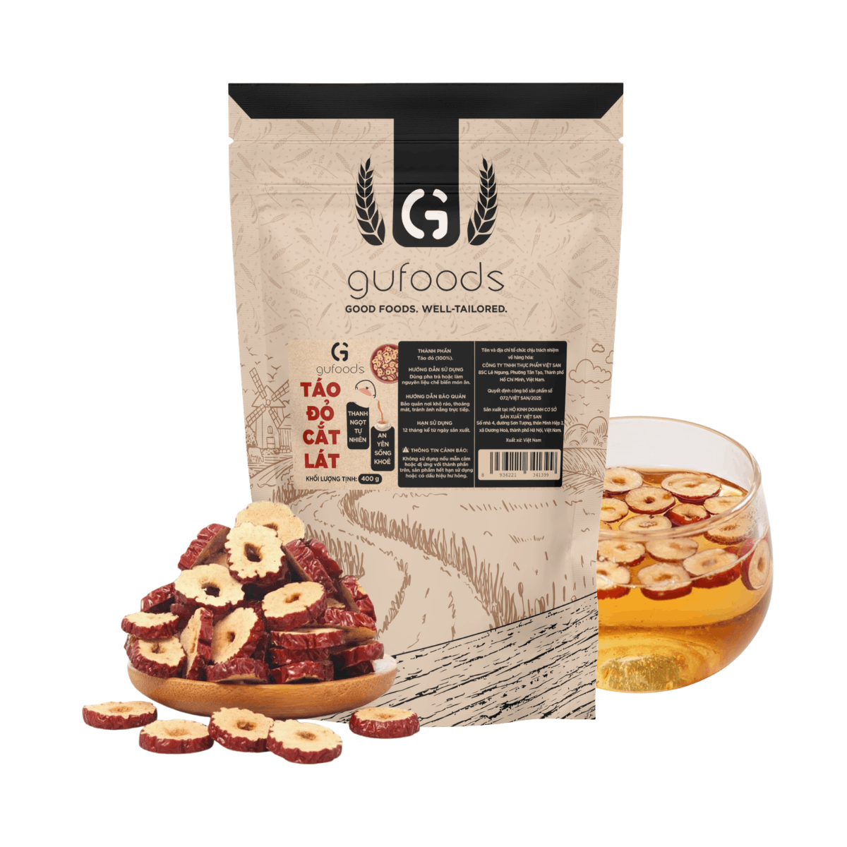 Táo đỏ cắt lát GUfoods - Ngọt thanh tự nhiên, Giàu chất xơ, Hỗ trợ thư giãn tinh thần, Healthy, Eat clean (túi 400g)