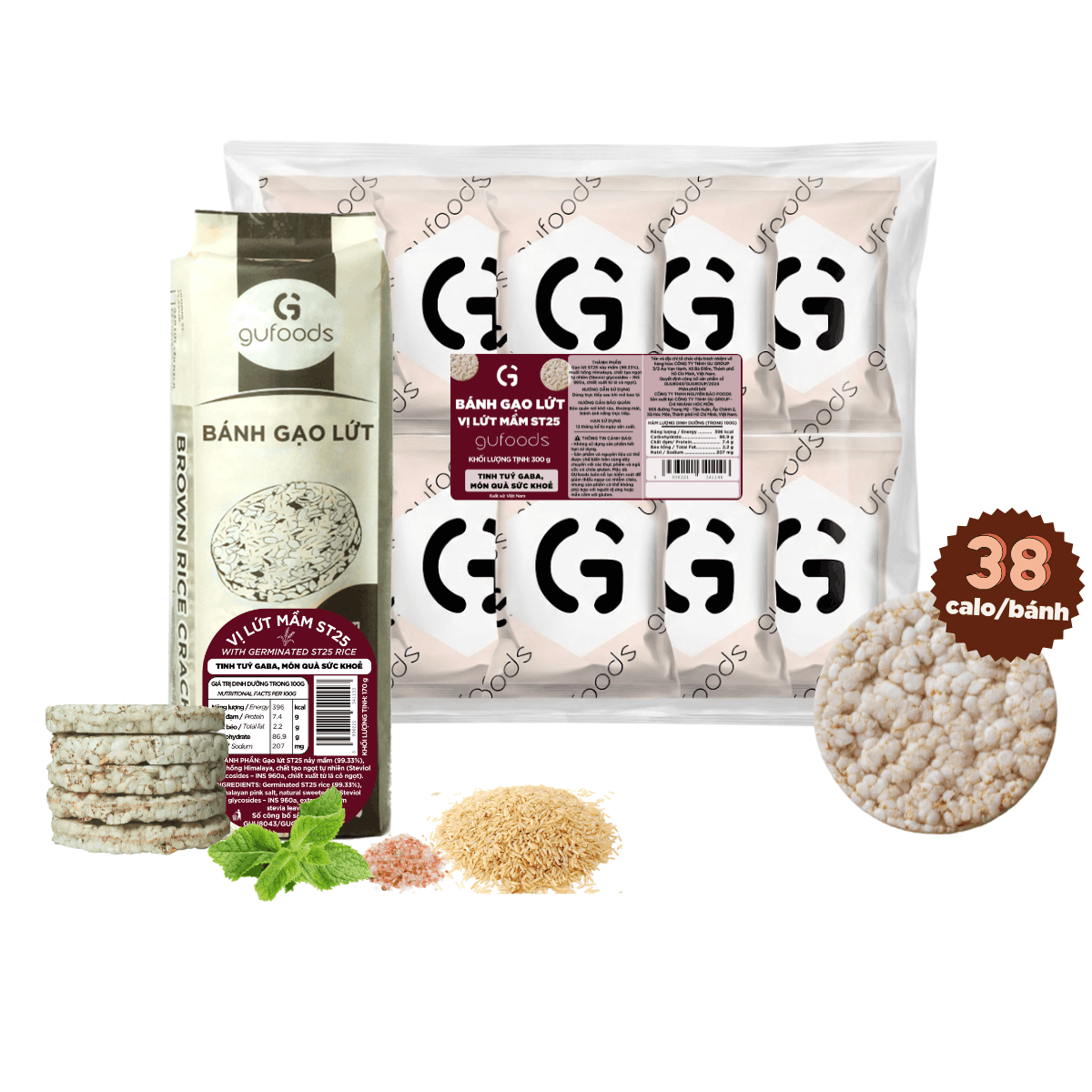 Bánh gạo lứt mầm ST25 GUfoods - Giàu chất xơ và GABA tự nhiên, Không chiên dầu, Không đường, Lành mạnh, Phù hợp Eat clean, Ăn vặt healthy, Thực dưỡng, Tập Gym, Thuần chay