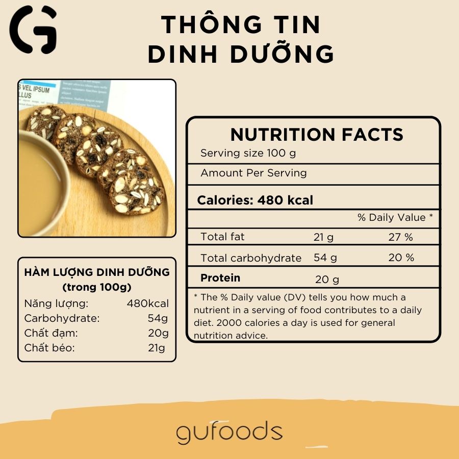 Bánh biscotti ăn kiêng nguyên cám GUfoods