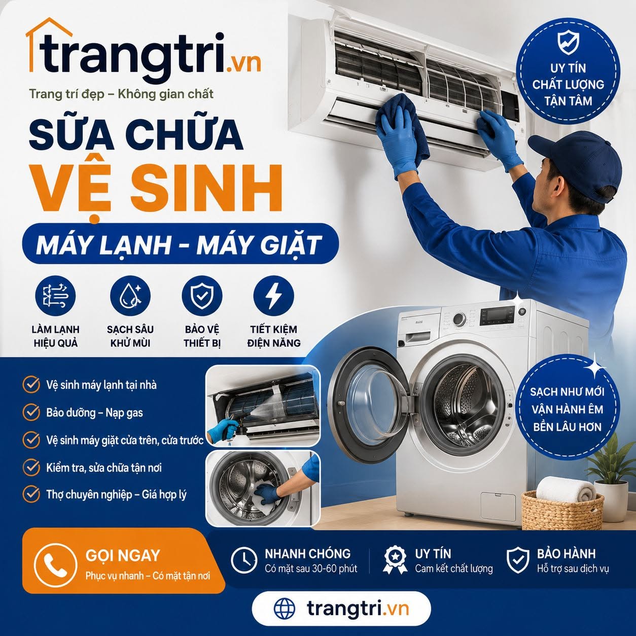 Sửa chữa vệ sinh máy giặt, máy lạnh