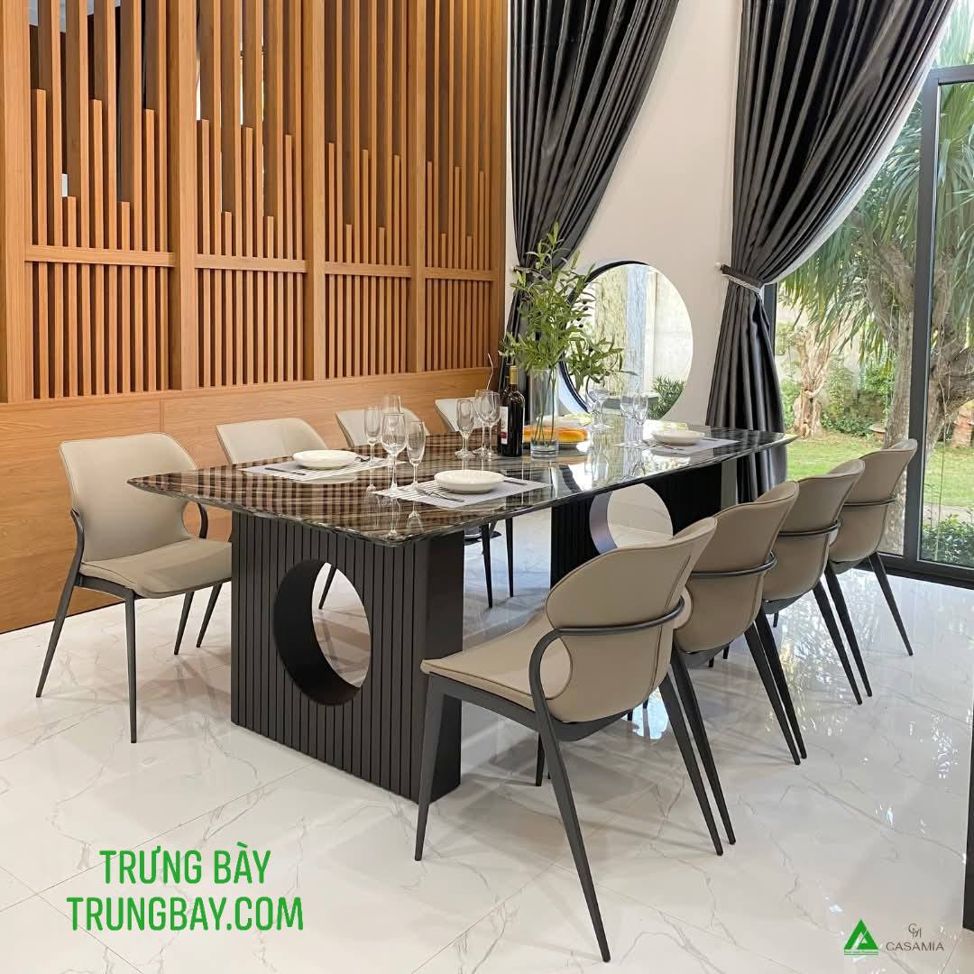 Bàn ghế ăn cao cấp Thùy Dung Casamia mặt đá ghế da sang trọng tại buôn ma thuột bmt