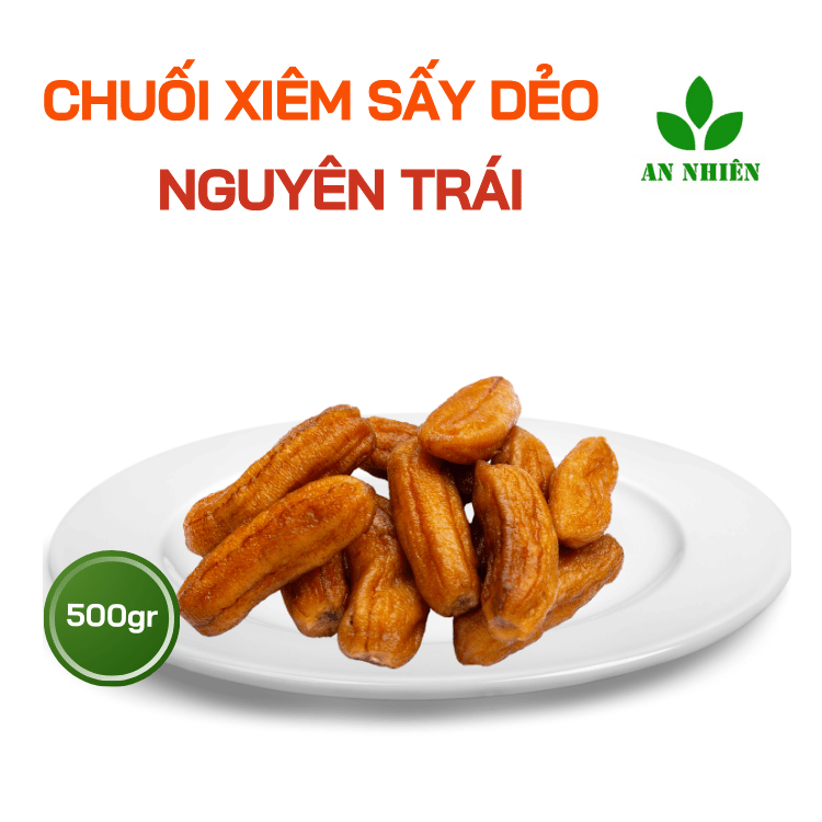 Chuối xiêm sấy dẻo nguyên trái không đường hút chân không An Nhiên gói 500g