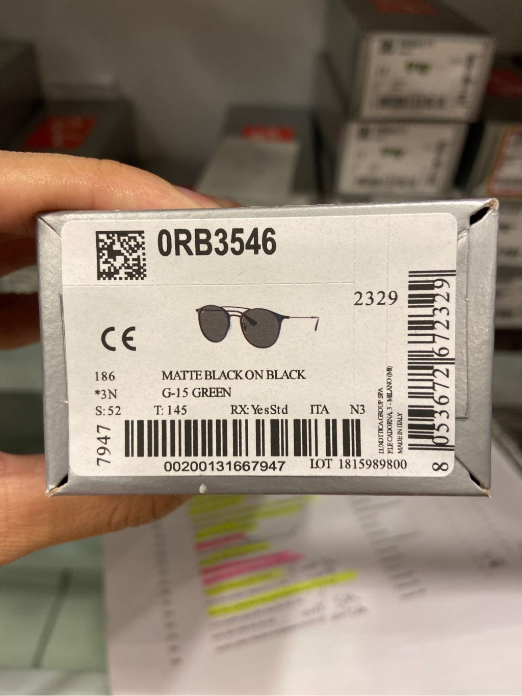 RB3546-186-52 lens black green classic size 52-20-145
