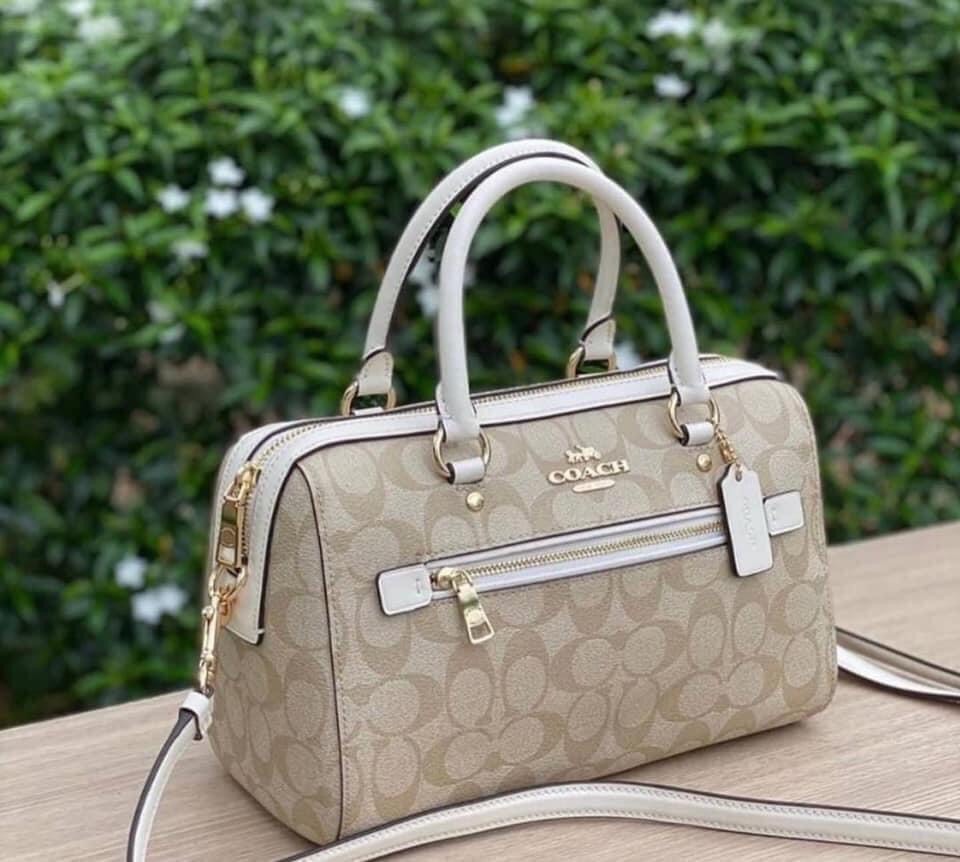 túi coach size 26 màu light khaki dây trắng rowan satchel in signature canvas
