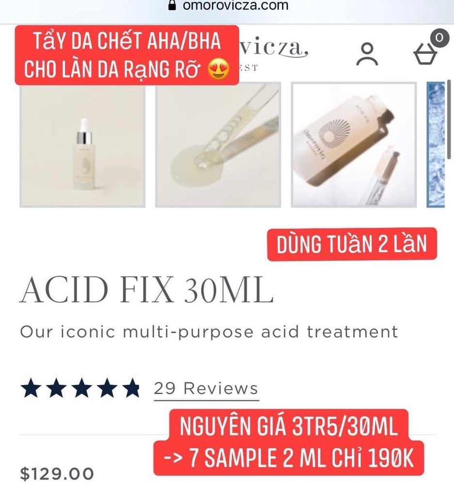 Combo 7 Tẩy da chết acid fix 2ml tách set