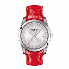 Đồng Hồ Tissort Couturier Quarzt Sliver Dial Ladies Watch 33mm Dây Da Đỏ