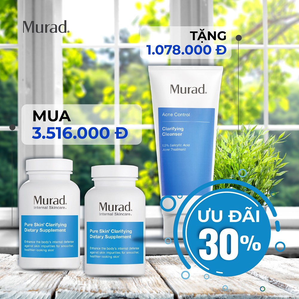 Combo sản phẩm Ngăn Mụn MURAD 2 lọ viên uống ngừa mụn và Gel rửa mặt BHA giảm mụn Murad
