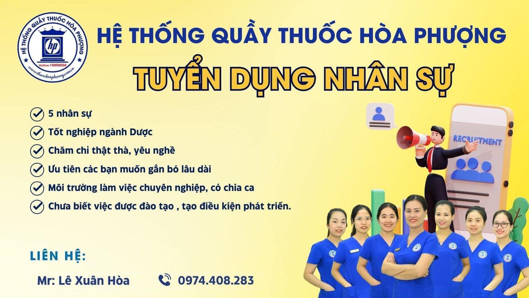 QUẦY THUỐC HOÀ PHƯỢNG CẦN TUYỂN NHÂN VIÊN