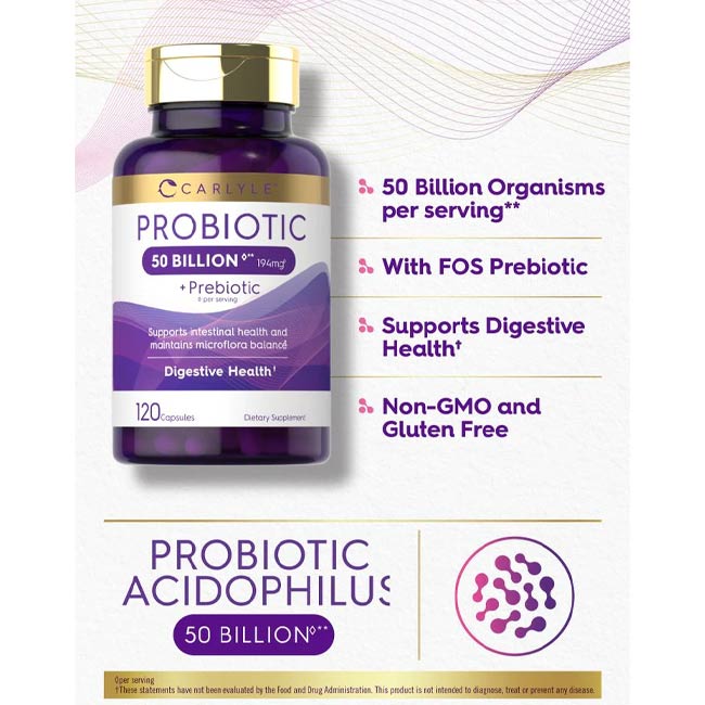 Hỗ trợ tiêu hóa Carlyle Probiotics with Prebiotics 50 Billion Active