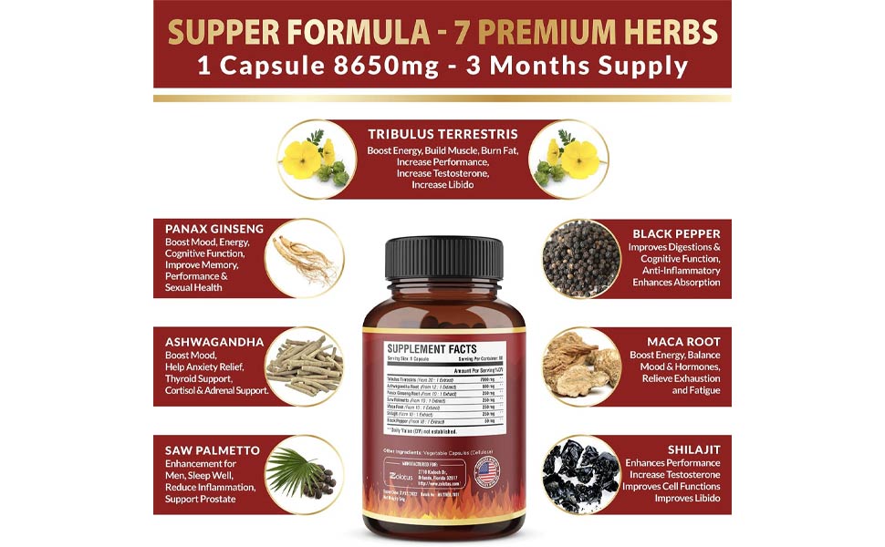 Tăng cường năng lượng Zototus Tribulus Terrestris 8650mg 90 Viên Honestmart