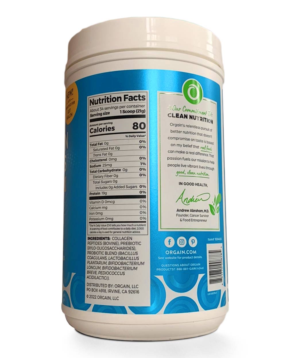 Bổ sung collagen Orgain Collagen + Superfoods, Unflavored 726g Honestmart