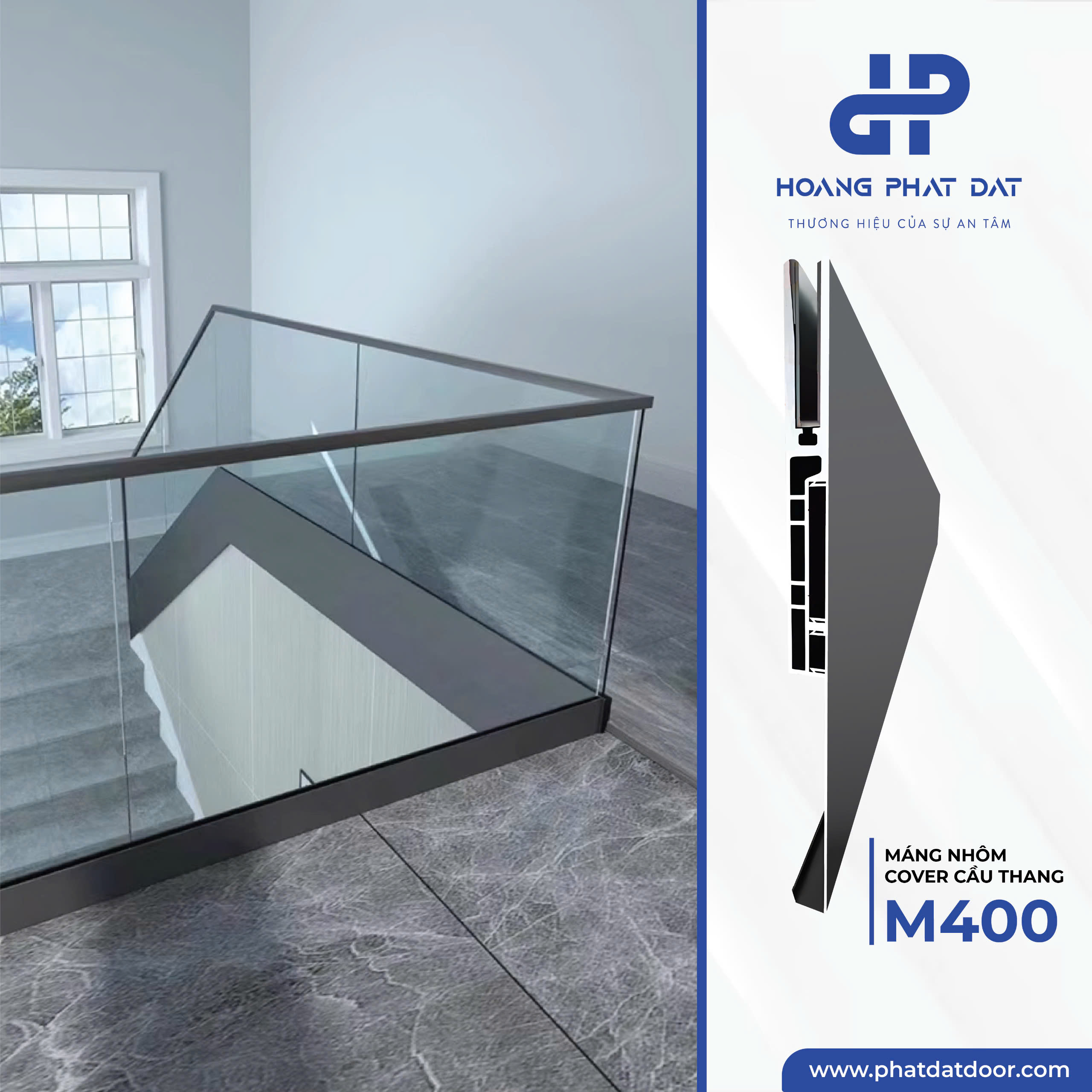 Máng nhôm Cover Cầu thang M400 Hoàng Phát Đạt