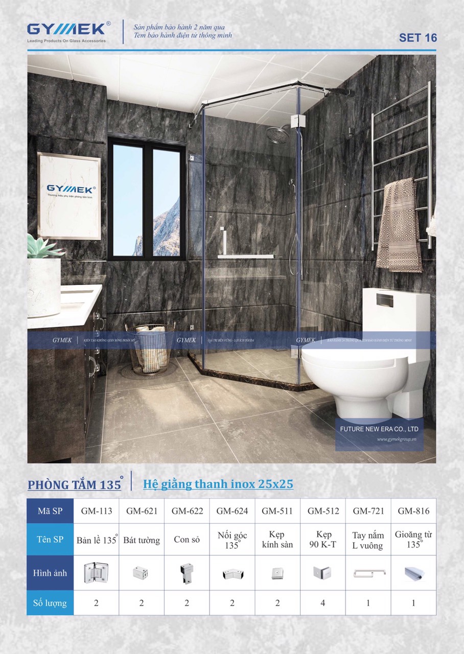 SET 16-PHÒNG TẮM 135 (Hệ Giằng Thanh inox 25*25)
