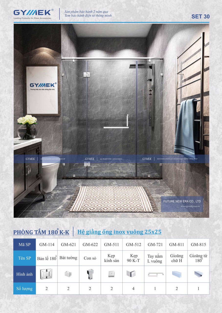 SET 30-PHÒNG TẮM 180 (Hệ Giằng Ống Inox Vuông 25*25)