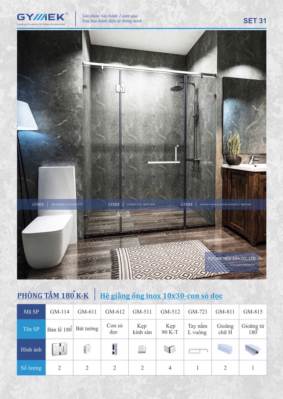 SET 31-PHÒNG TẮM 180 (Hệ Giằng Ống Inox 10*30-Con sỏ Dọc )