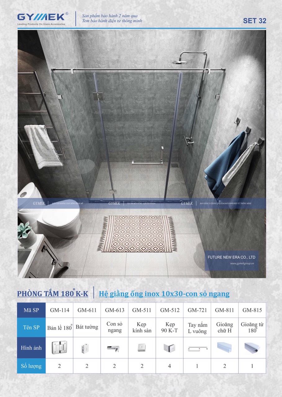 SET 32-PHÒNG TẮM 180 (Hệ Giằng Ống Inox 10*30-Con sỏ Ngang )