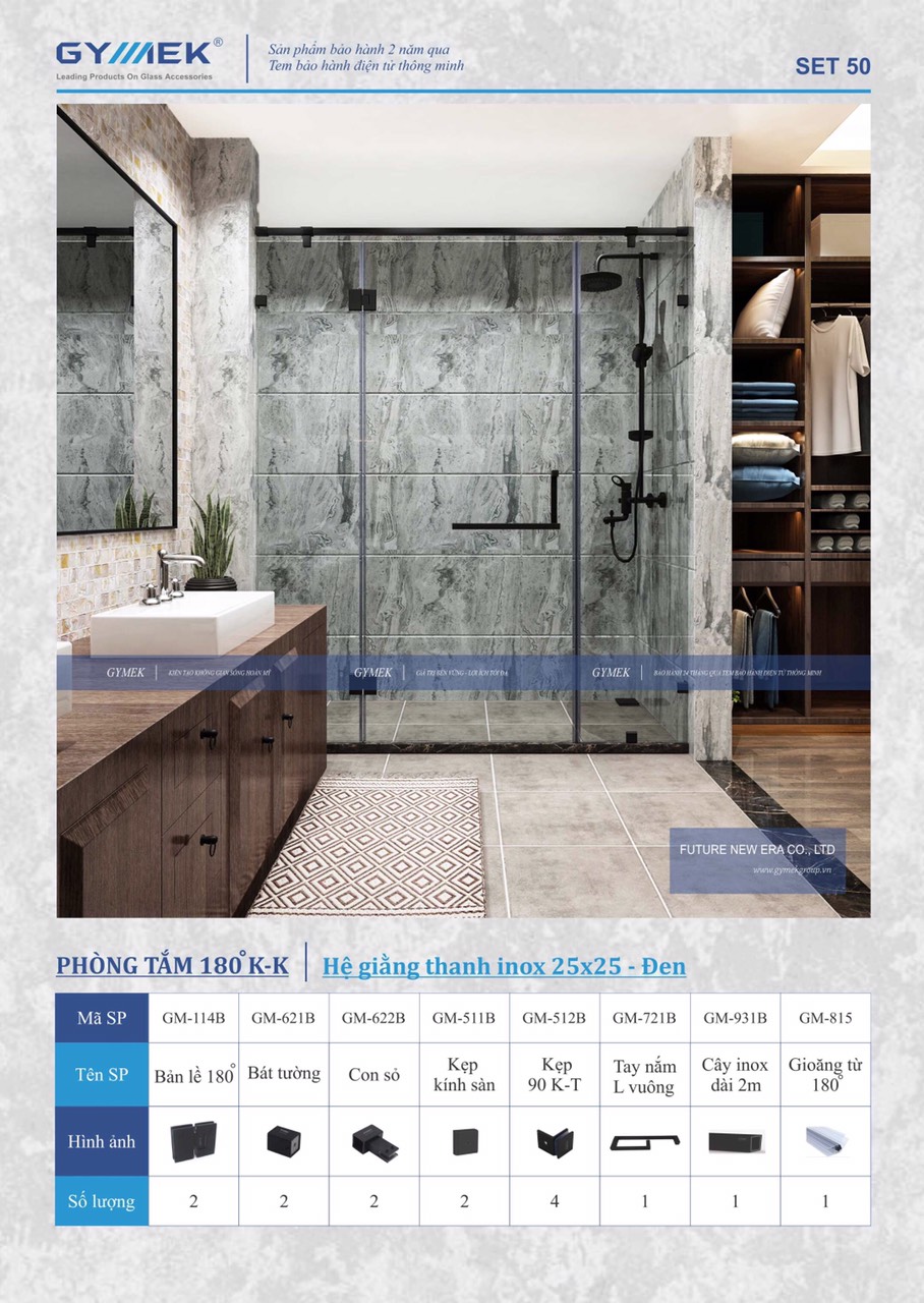 SET 50-PHÒNG TẮM 180 (  Hệ Giằng Thanh inox 25*25 -Đen )