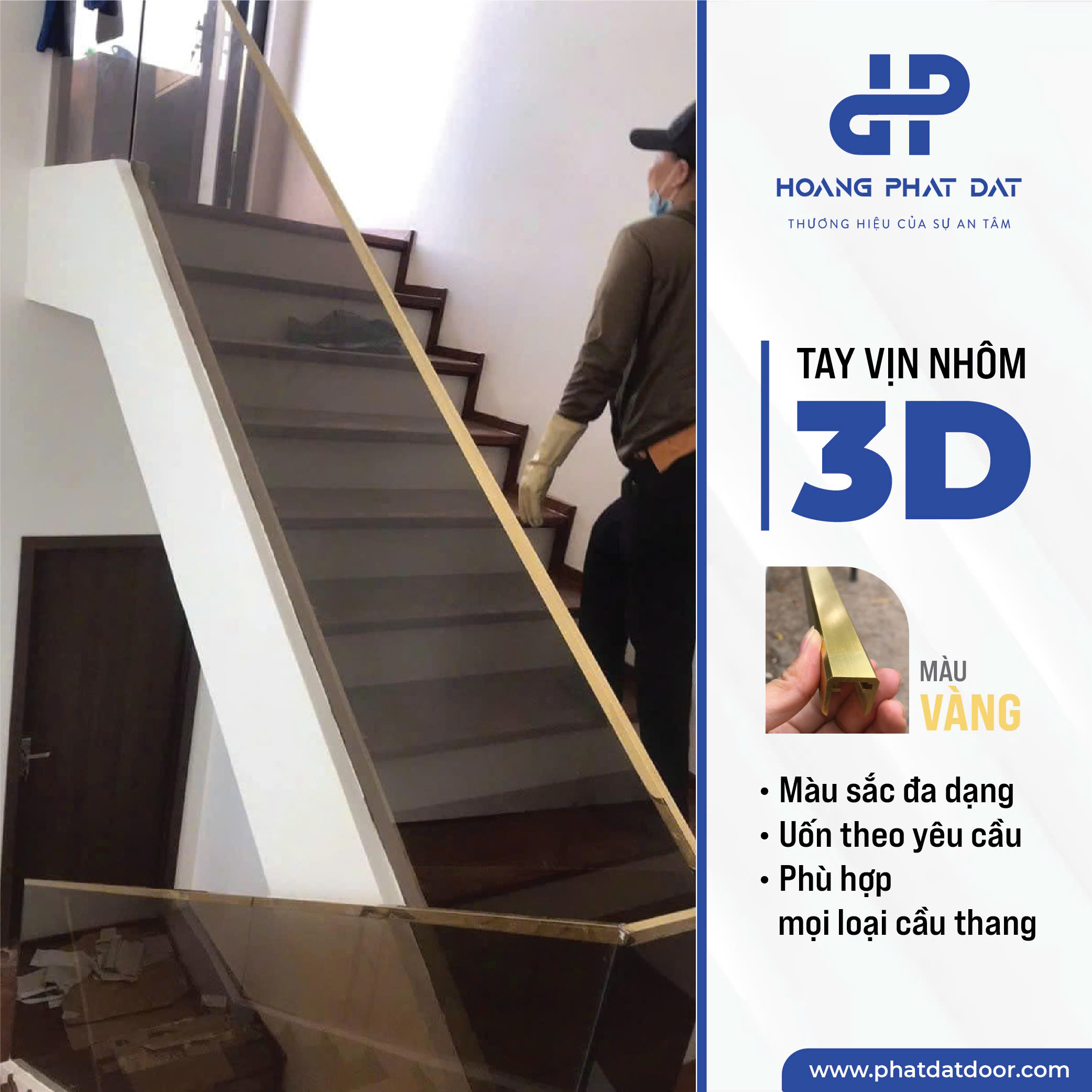 Tay Vịn Lan Can Cầu Thang Nhôm 3D Hộp 48x48