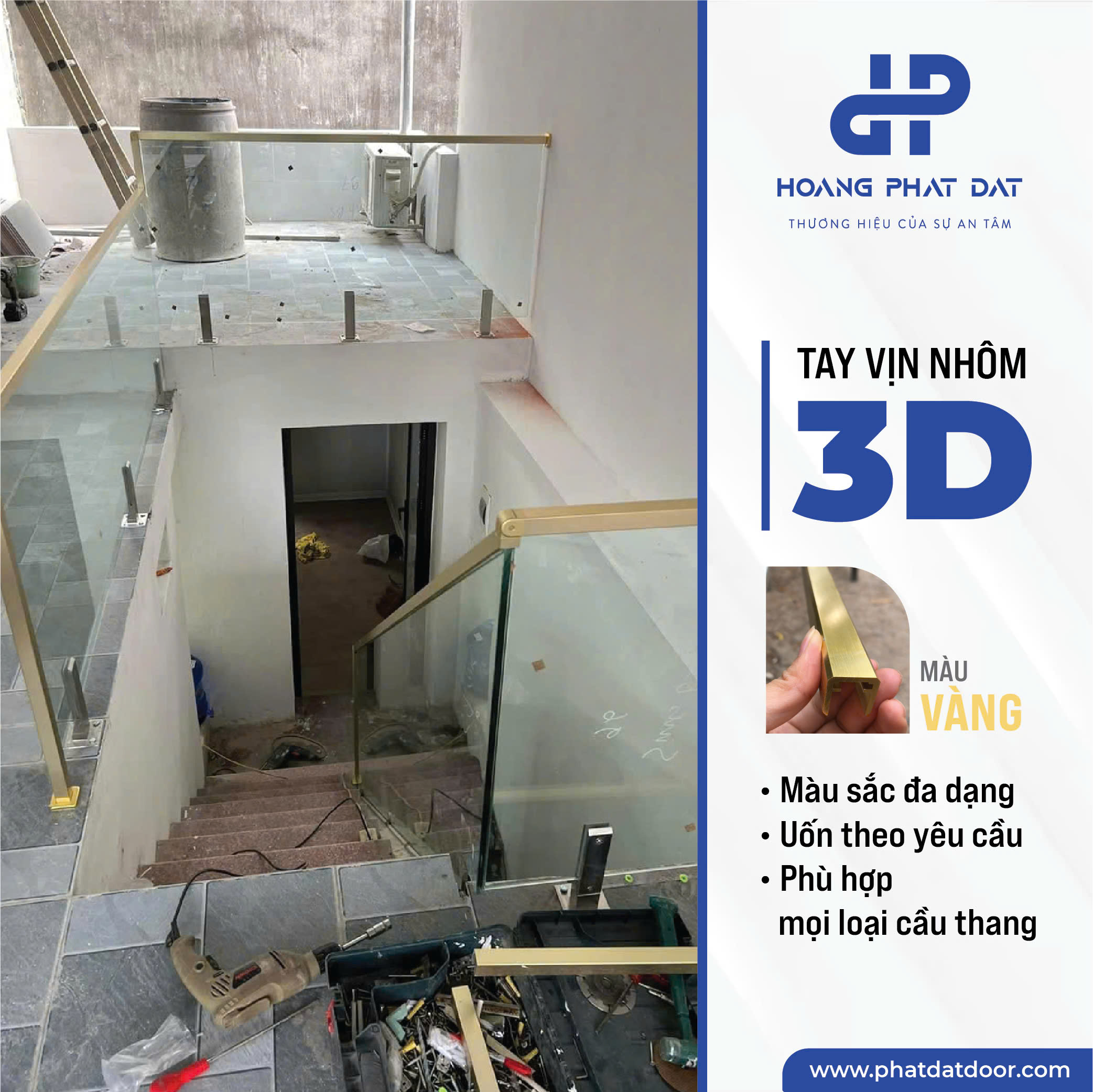 Tay Vịn Lan Can Cầu Thang Nhôm 3D Hộp 48x48