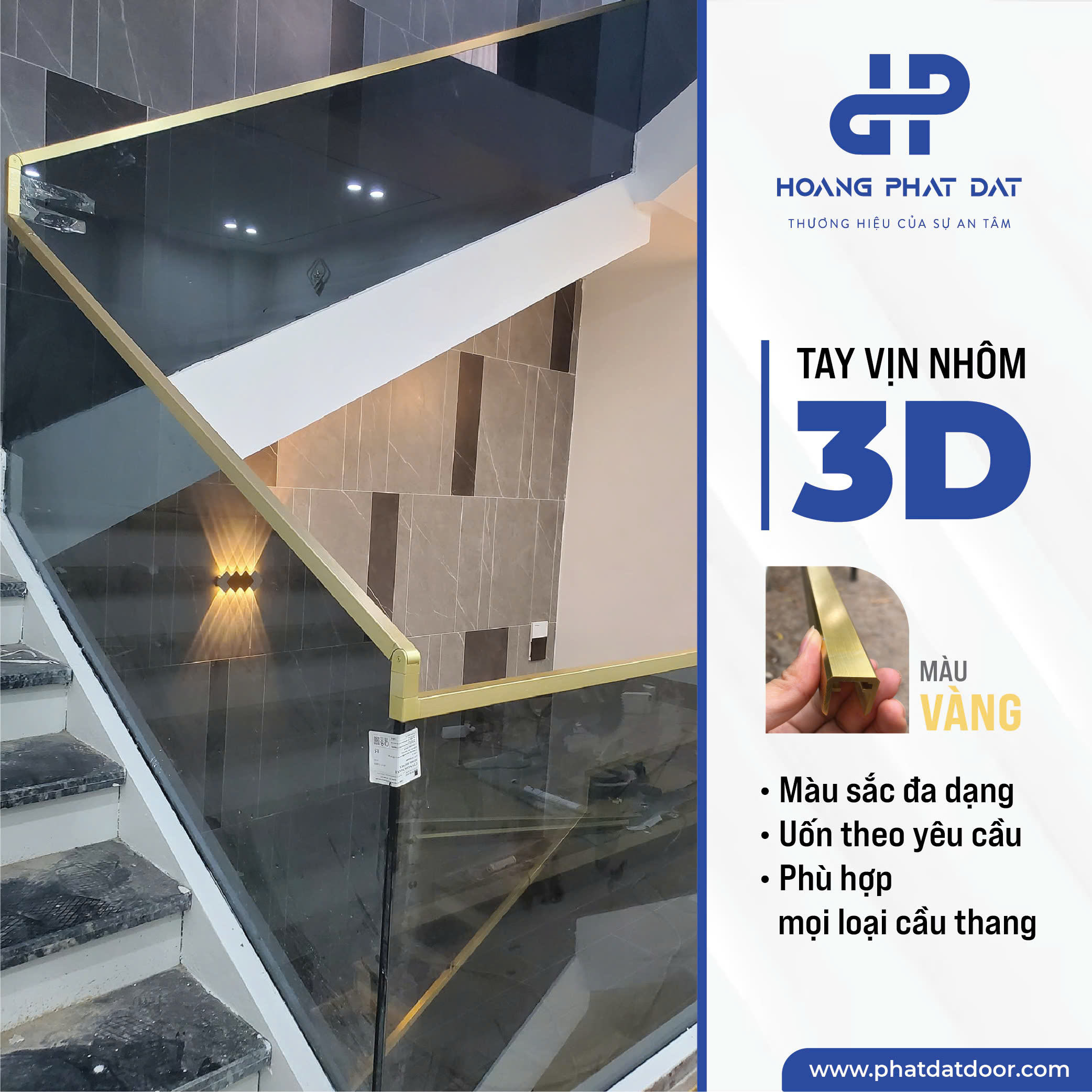 Tay Vịn Lan Can Cầu Thang Nhôm 3D Hộp 40x40
