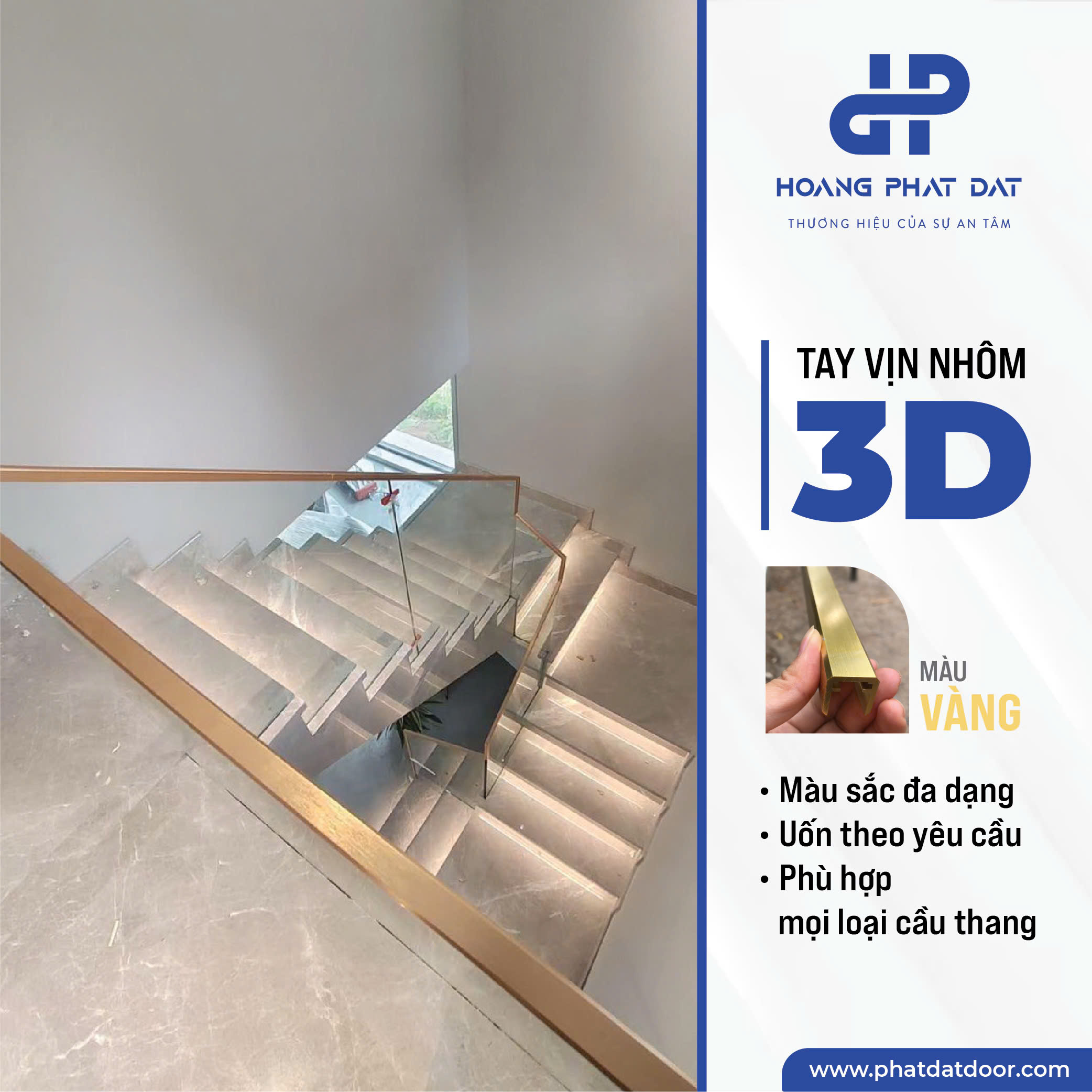 Tay Vịn Lan Can Cầu Thang Nhôm 3D Hộp 48x48