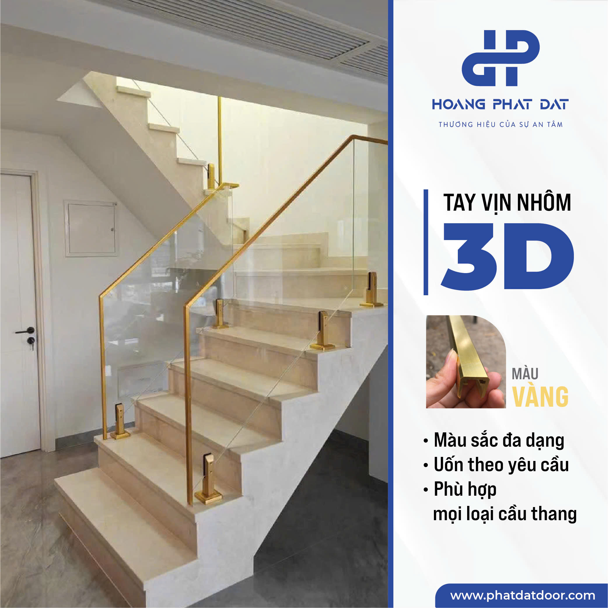 Tay Vịn Lan Can Cầu Thang Nhôm 3D Hộp 40x40