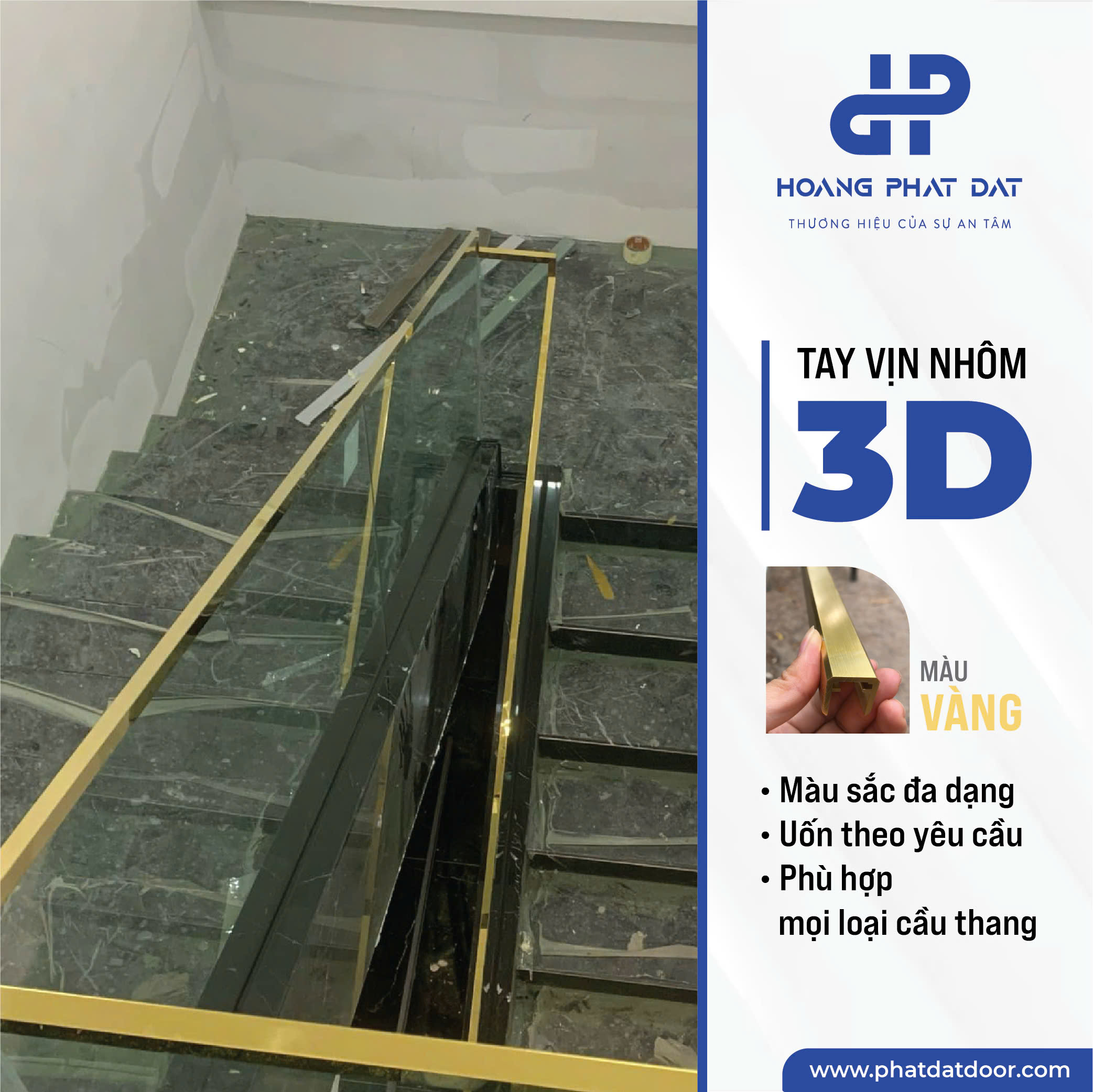 Tay Vịn Lan Can Cầu Thang Nhôm 3D Hộp 30x30