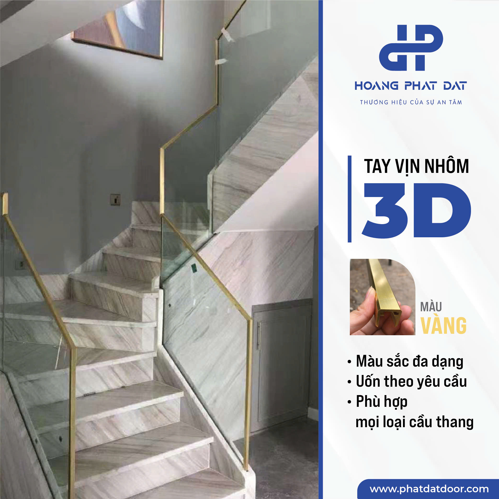 Tay Vịn Lan Can Cầu Thang Nhôm 3D Hộp 40x40