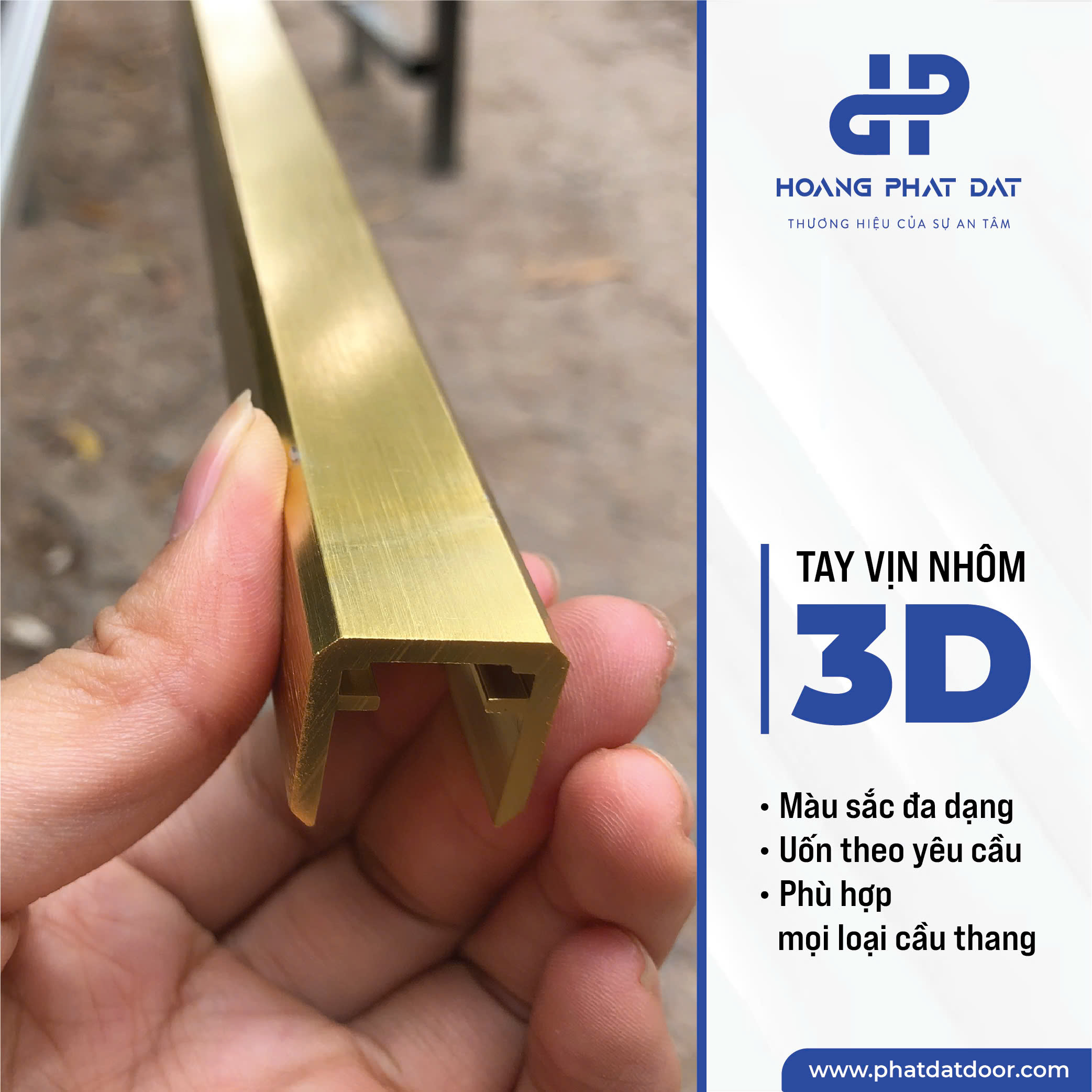 Tay Vịn Lan Can Cầu Thang Nhôm 3D Hộp 48x48