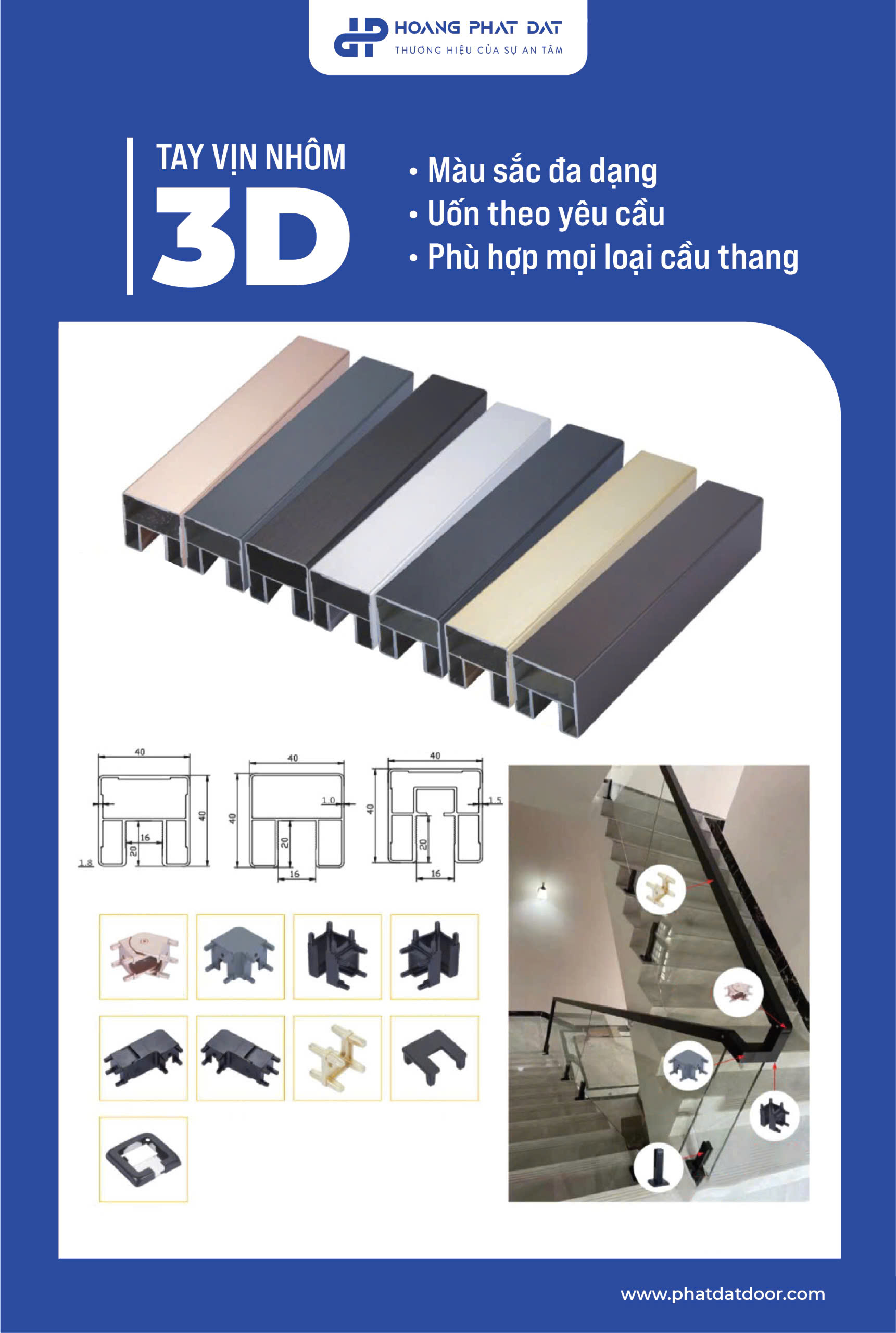 Tay Vịn Lan Can Cầu Thang Nhôm 3D Hộp 30x30