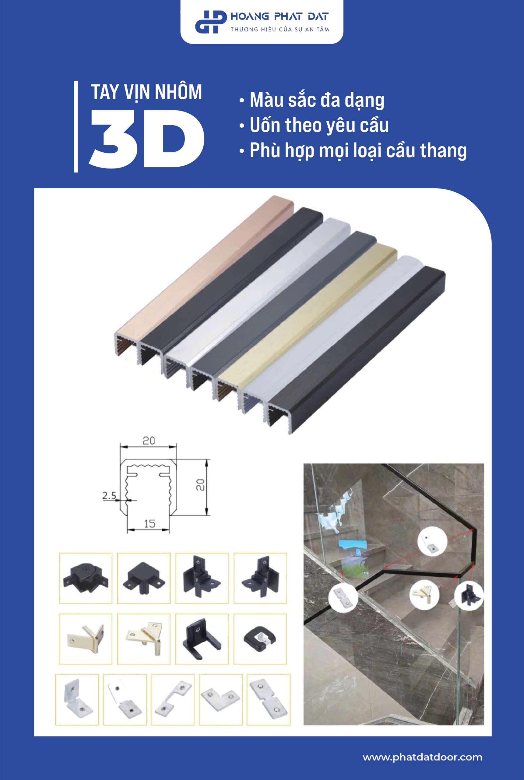 Tay Vịn Lan Can Cầu Thang Nhôm 3D Hộp 48x48